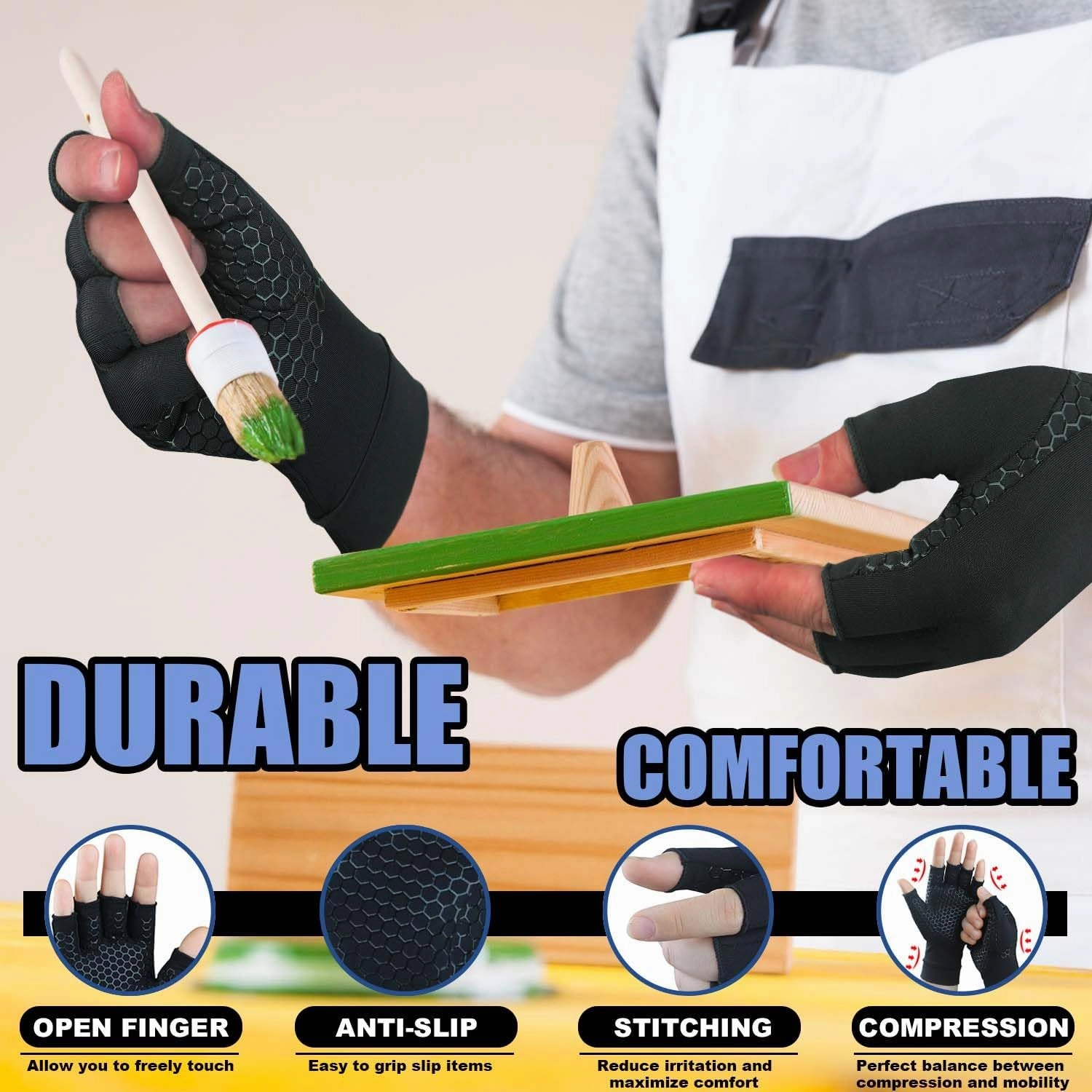 2 Pairs Copper Arthritis Gloves for Carpal Tunnel Pain Relief, Compression Gloves to Alleviate Hand Pain, Swelling, Fingerless Computer Typing Gloves for Rheumatoid, Tendonitis Women & Men (Medium)