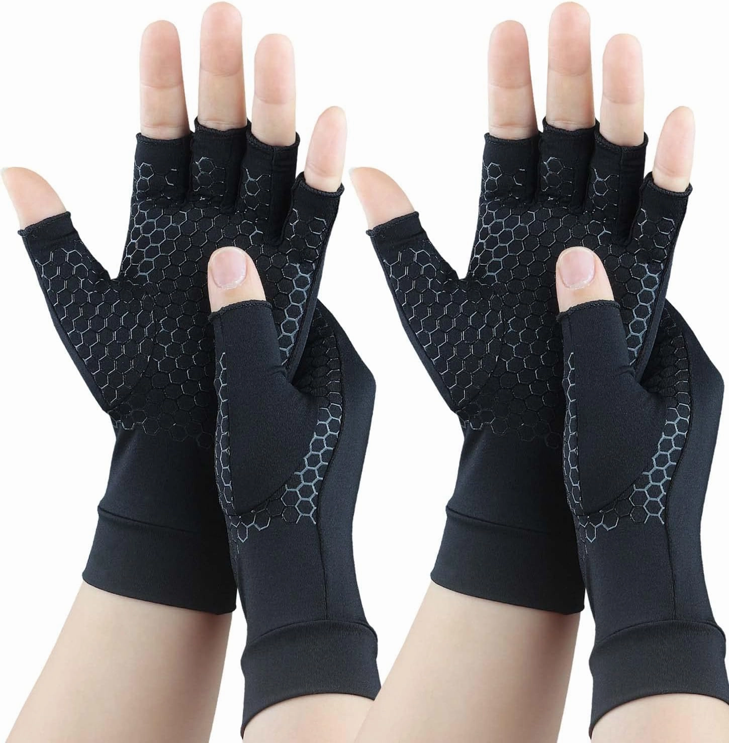 2 Pairs Copper Arthritis Gloves for Carpal Tunnel Pain Relief, Compression Gloves to Alleviate Hand Pain, Swelling, Fingerless Computer Typing Gloves for Rheumatoid, Tendonitis Women & Men (Medium)