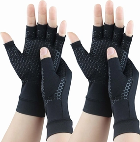 2 Pairs Copper Arthritis Gloves for Carpal Tunnel Pain Relief, Compression Gloves to Alleviate Hand Pain, Swelling, Fingerless Computer Typing Gloves for Rheumatoid, Tendonitis Women & Men (Medium)