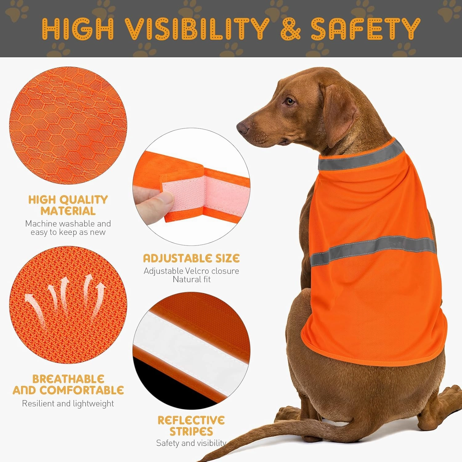 2 Pieces Dog Reflective Vest, Orange Dog Hunting Vest for Outdoor, Adjustable Pet Jacket, Soft Pet Safety Clothe for Small Medium Large