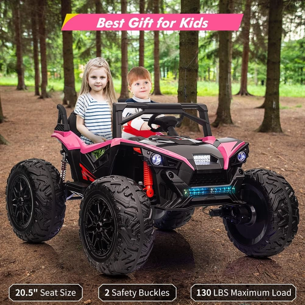 2 Seaters 24V Kids Ride UTV Car with Remote Control,10AH Battery, 400W Powerful Motors 17" EVA Quiet Wheels,20.5" Sea Electric Ride on Toy with Spring Suspension,LED Lights,Music,Horn,Rose