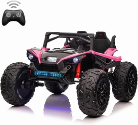 2 Seaters 24V Kids Ride UTV Car with Remote Control,10AH Battery, 400W Powerful Motors 17" EVA Quiet Wheels,20.5" Sea Electric Ride on Toy with Spring Suspension,LED Lights,Music,Horn,Rose