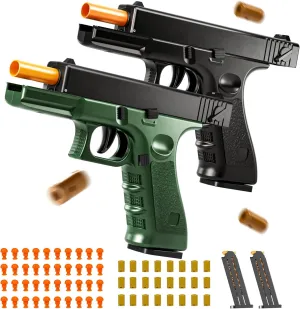 2Pack Soft Bullet Toys Gun - Semi-Automatic Handgun with Shell Ejection and Auto Rebound, Outdoor Game Toy Foam Blasters & Guns for Boys Girls Halloween Christmas Birthday Gifts (Black Green)