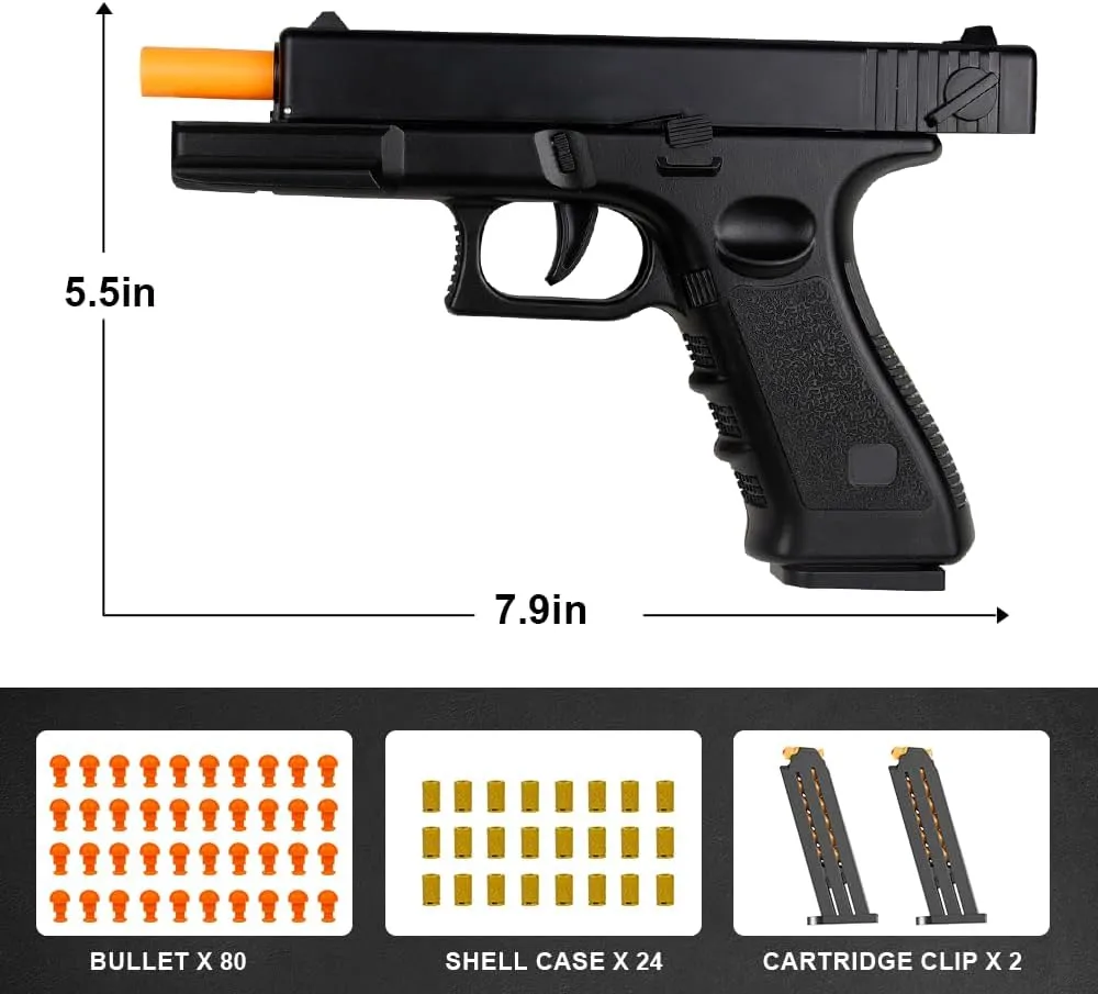 2Pack Soft Bullet Toys Gun - Semi-Automatic Handgun with Shell Ejection and Auto Rebound, Outdoor Game Toy Foam Blasters & Guns for Boys Girls Halloween Christmas Birthday Gifts (Black Green)