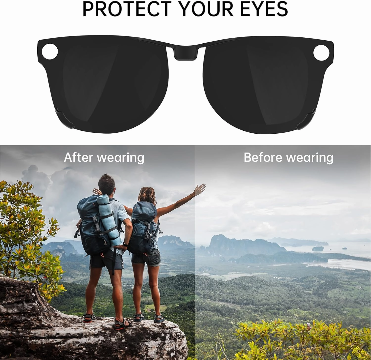 2Pcs Polarized Clip for Ray-Ban Meta Wayfarer RW4008 Smart Glasses (Size L 53-22), Discoloration Clips Compatible with Ray-Ban Meta Wayfarer Protect Your Eyes, Cool and Fashion (Black   Green)