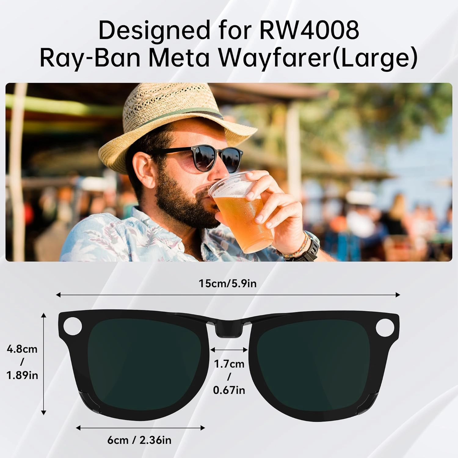 2Pcs Polarized Clip for Ray-Ban Meta Wayfarer RW4008 Smart Glasses (Size L 53-22), Discoloration Clips Compatible with Ray-Ban Meta Wayfarer Protect Your Eyes, Cool and Fashion (Black   Green)
