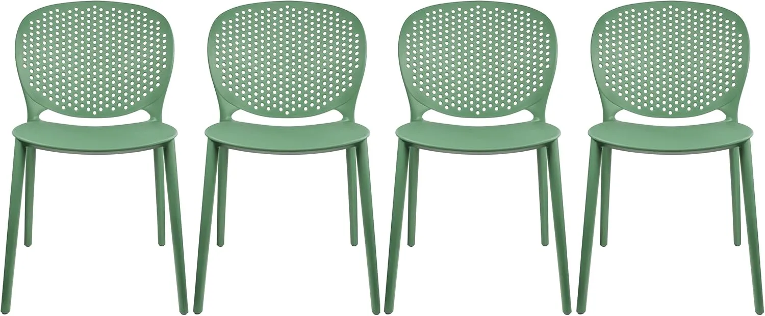 2xhome Set of 4 Patio Dining Chairs | Modern Stackable Outdoor Pool Side Chair | Weather Resistant Plastic for Yard, Porch, Balcony, Kitchen, Green