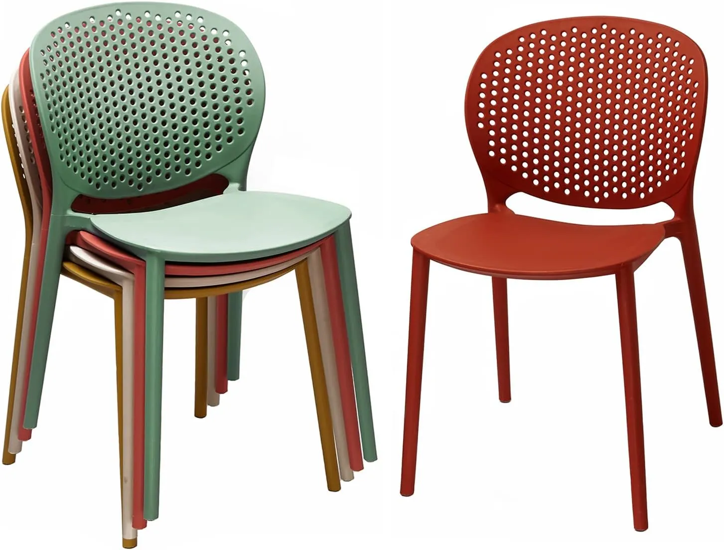 2xhome Set of 4 Patio Dining Chairs | Modern Stackable Outdoor Pool Side Chair | Weather Resistant Plastic for Yard, Porch, Balcony, Kitchen, Green