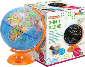 3-in-1 Light Up Globe for Kids - 8” Illuminated Star Map World Globes With Built-in Night Lamp Projector, And Stand - Learning & Educational Stem Toys, Gifts for Kids Ages 8 9 10 11 12 13  Years Old