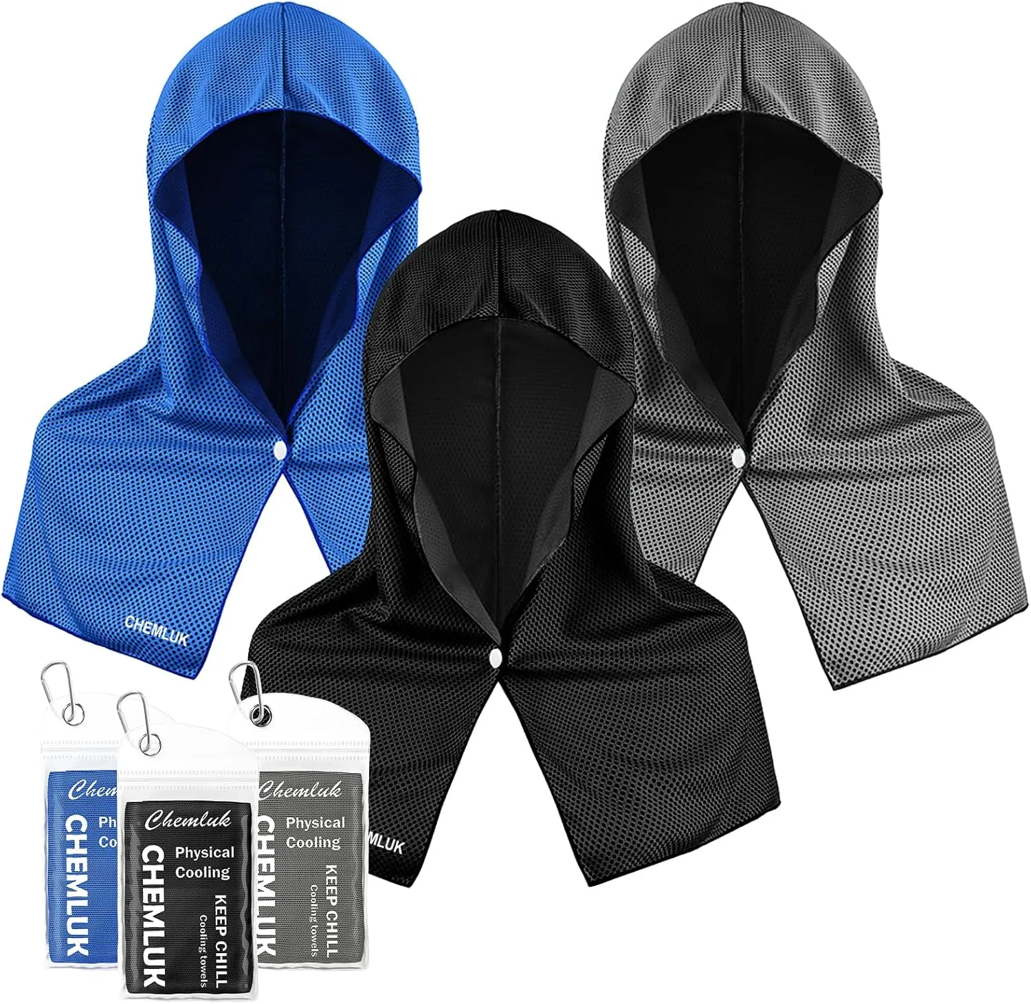3 Packs Cooling Towels for Neck and Face, Cooling Hoodie Towel UPF 50 Sun Protection, Physical Instant Cool for Hot Weather, Cold Towels for Yoga, Sport, Gym, Fitness, Golf, Camping, Travel