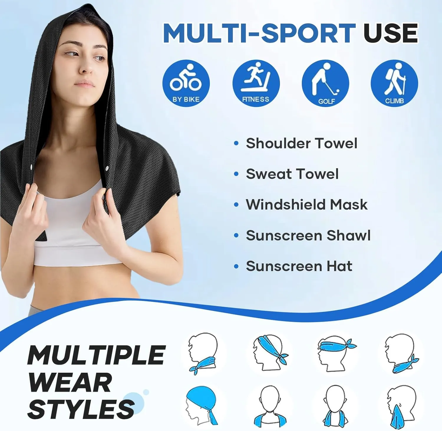 3 Packs Cooling Towels for Neck and Face, Cooling Hoodie Towel UPF 50 Sun Protection, Physical Instant Cool for Hot Weather, Cold Towels for Yoga, Sport, Gym, Fitness, Golf, Camping, Travel