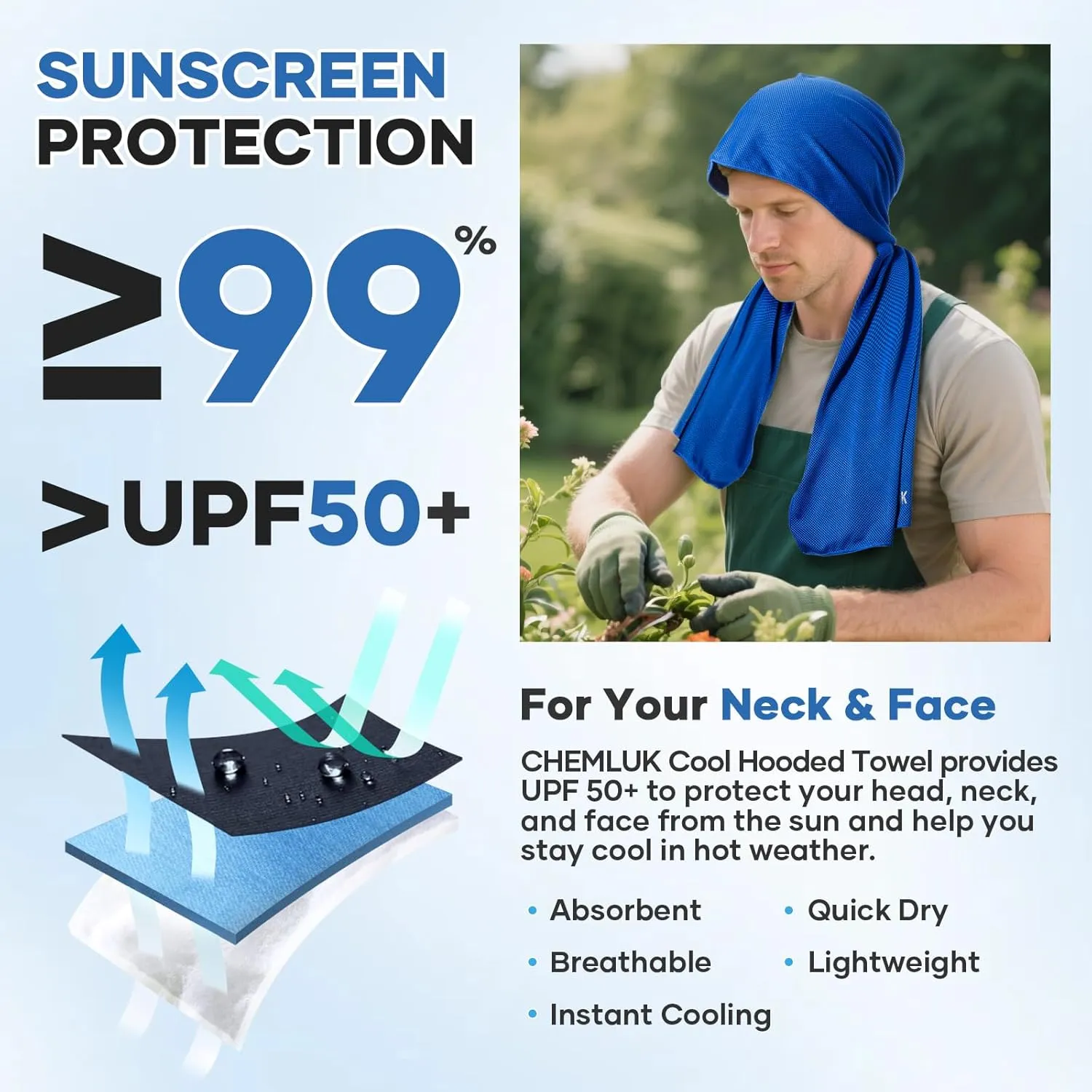 3 Packs Cooling Towels for Neck and Face, Cooling Hoodie Towel UPF 50 Sun Protection, Physical Instant Cool for Hot Weather, Cold Towels for Yoga, Sport, Gym, Fitness, Golf, Camping, Travel