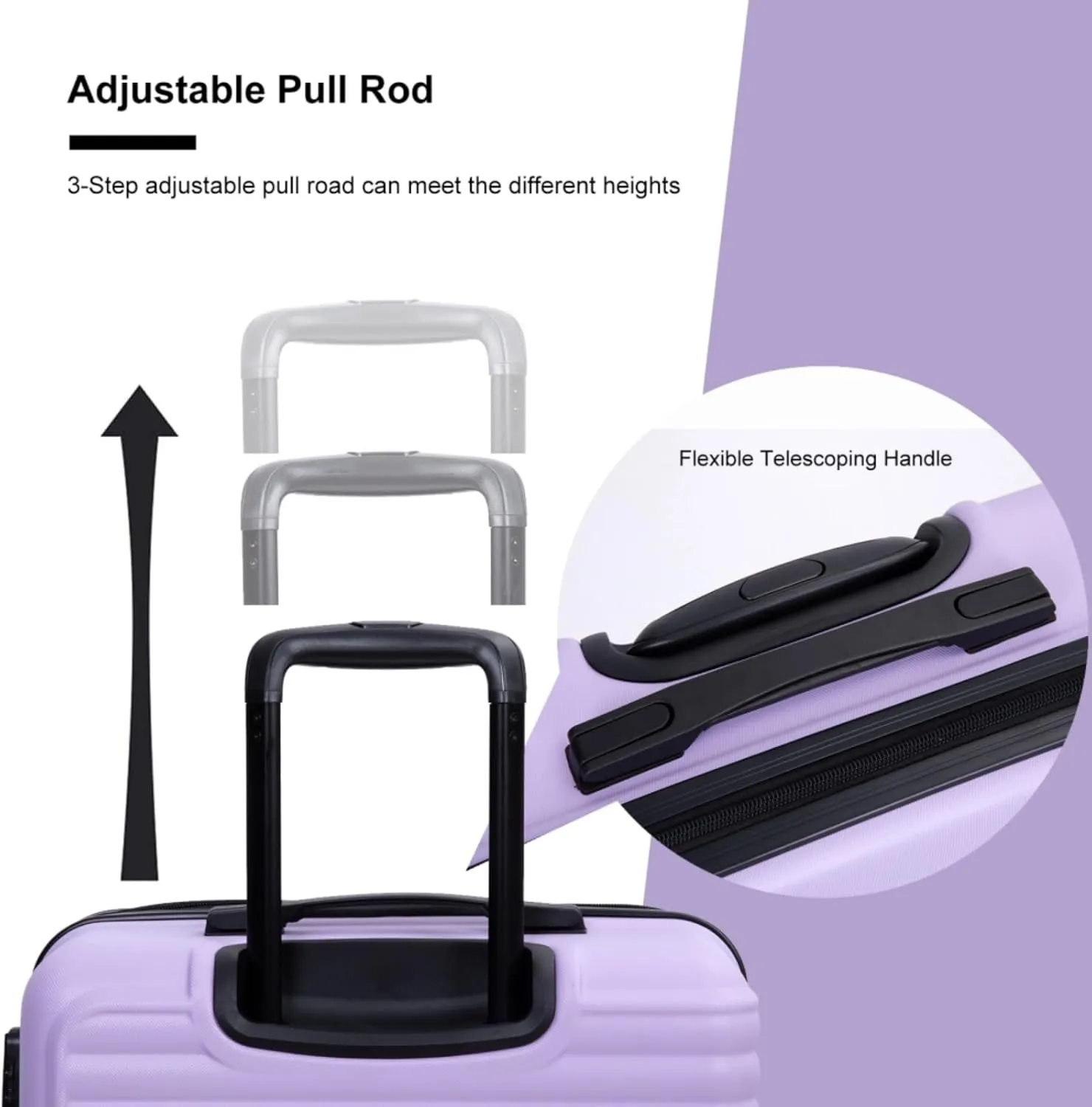 3-Piece ABS Luggage Set (20"/24"/28") - Lightweight Hardshell Suitcases with Lock, 360° Spinner Wheels & 2 Utility Hooks - Carry-On & Checked Luggage (Lavender purple   ABS)