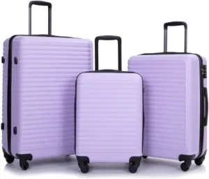 3-Piece ABS Luggage Set (20"/24"/28") - Lightweight Hardshell Suitcases with Lock, 360° Spinner Wheels & 2 Utility Hooks - Carry-On & Checked Luggage (Lavender purple   ABS)