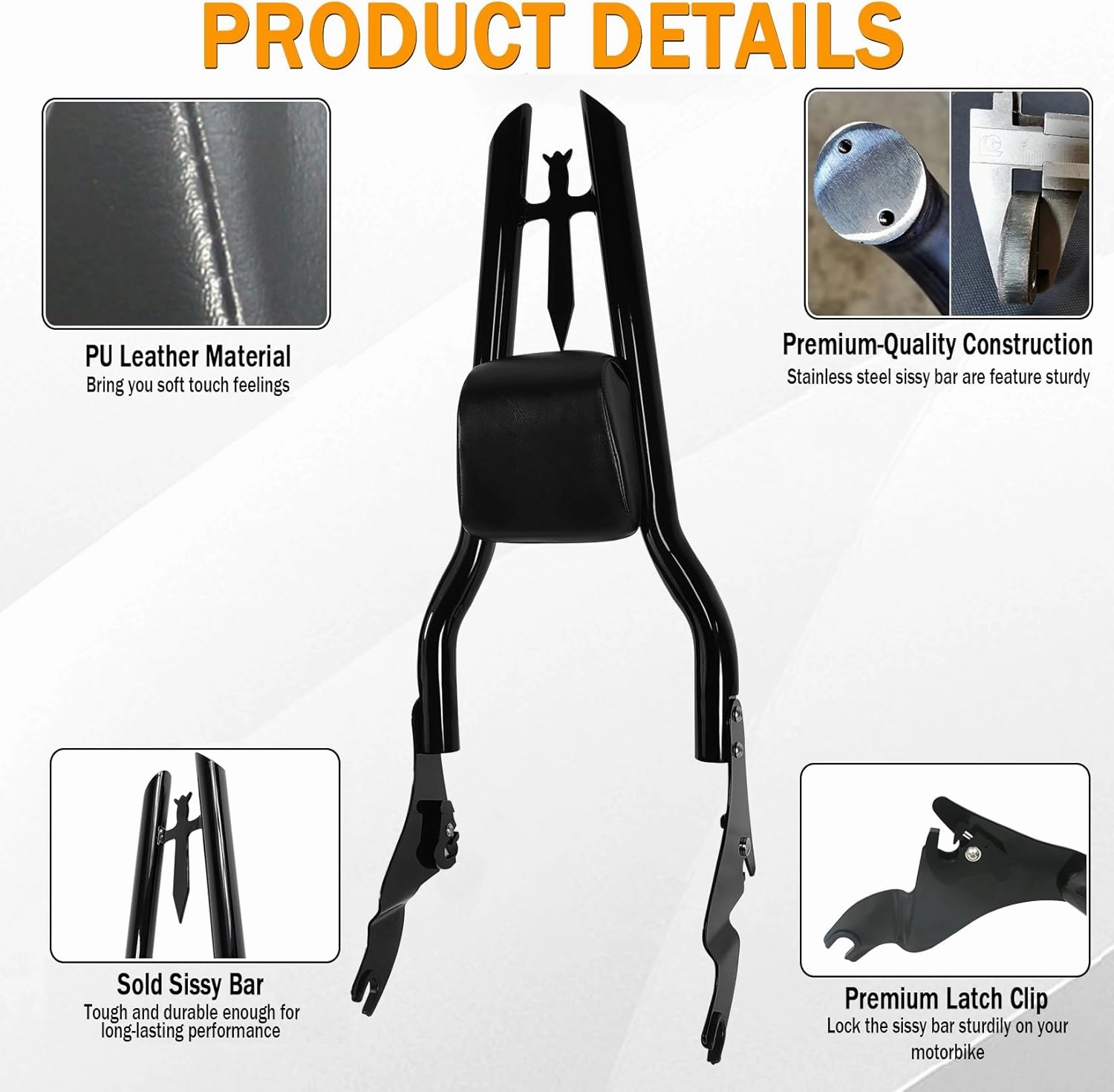 30" Tall Detachable Black Sissy Bar Passenger Backrest Rear Pad for Harley Davidson Touring Models 2009-2024 Street Glide Road Glide Electra Glide Road King CVO Ultra