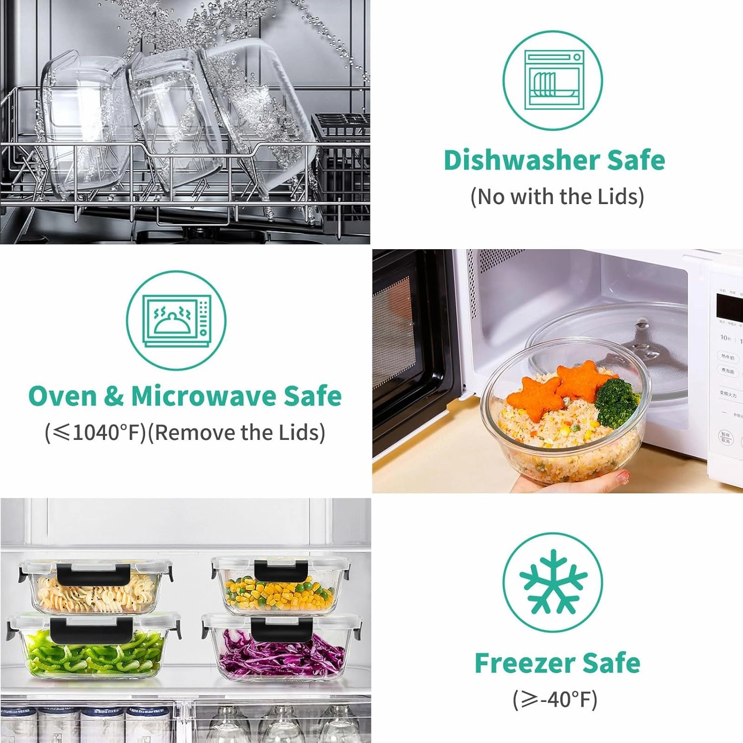 34pcs Glass Food Storage Containers with Lids Set, Airtight Glass Meal Prep Containers (17 Containers & 17 Lids), Leak Proof Lunch Containers BPA-Free, Microwave, Oven, Freezer, Dishwasher Safe-Black