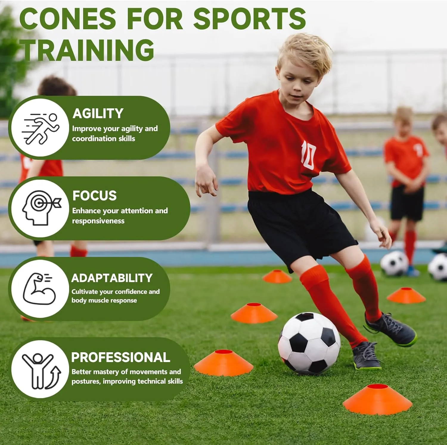 35 PCS Agility Soccer Cones for Training, Reusable Sports Cones for Drills with Mesh Bag, Training Cones for Soccer Practice, Football, Basketball - Disc Cones Training Equipment for Indoor & Outdoor