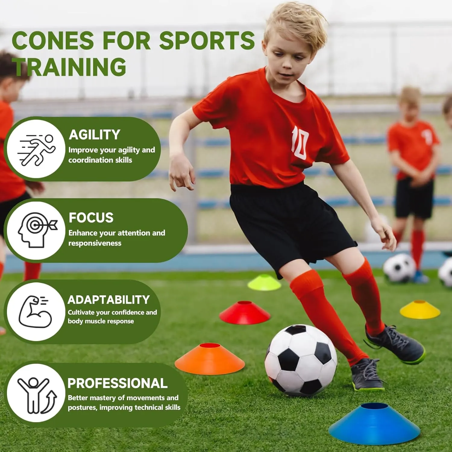35 PCS Agility Soccer Cones for Training, Reusable Sports Cones for Drills with Mesh Bag, Training Cones for Soccer Practice, Football, Basketball - Disc Cones Training Equipment for Indoor & Outdoor