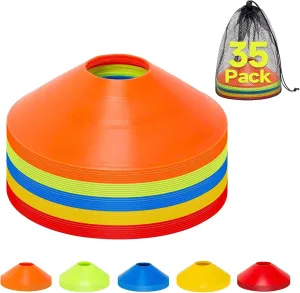 35 PCS Agility Soccer Cones for Training, Reusable Sports Cones for Drills with Mesh Bag, Training Cones for Soccer Practice, Football, Basketball - Disc Cones Training Equipment for Indoor & Outdoor