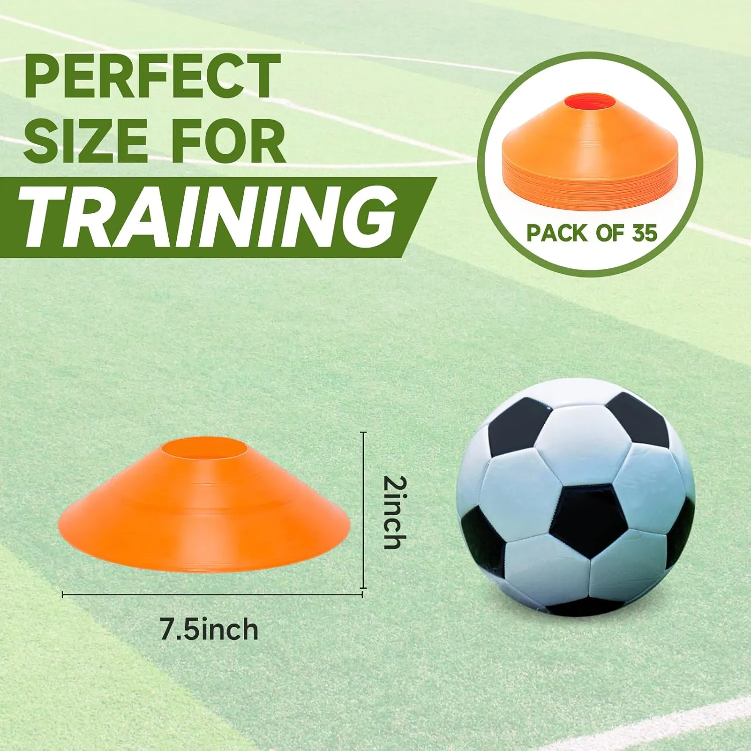 35 PCS Agility Soccer Cones for Training, Reusable Sports Cones for Drills with Mesh Bag, Training Cones for Soccer Practice, Football, Basketball - Disc Cones Training Equipment for Indoor & Outdoor