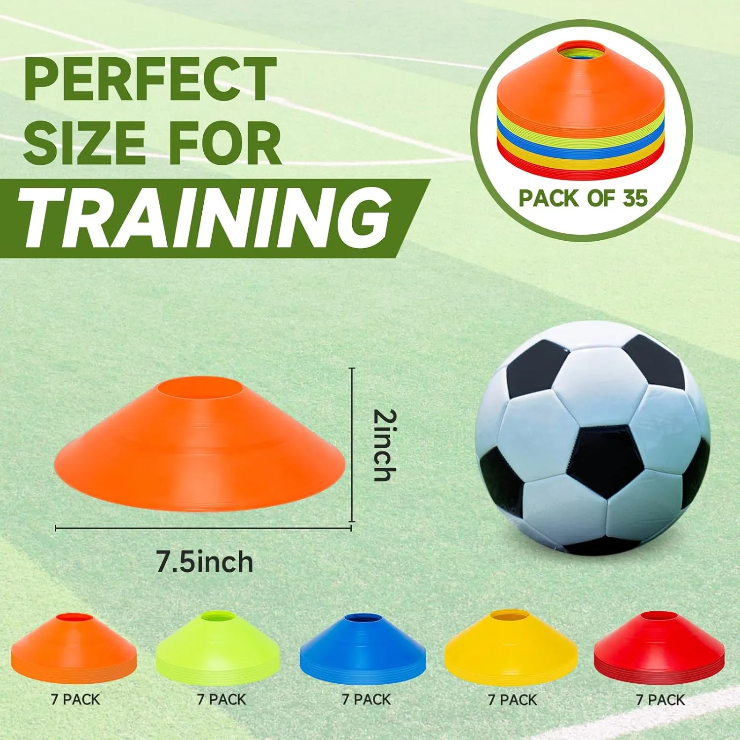 35 PCS Agility Soccer Cones for Training, Reusable Sports Cones for Drills with Mesh Bag, Training Cones for Soccer Practice, Football, Basketball - Disc Cones Training Equipment for Indoor & Outdoor