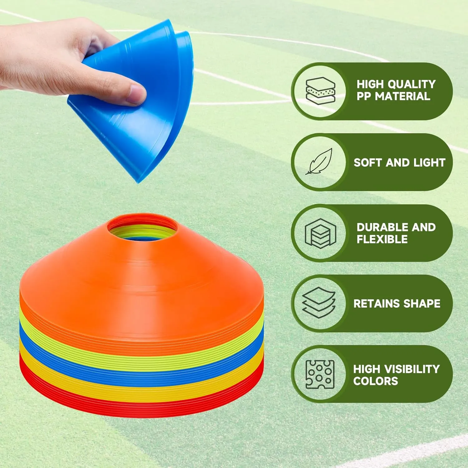35 PCS Agility Soccer Cones for Training, Reusable Sports Cones for Drills with Mesh Bag, Training Cones for Soccer Practice, Football, Basketball - Disc Cones Training Equipment for Indoor & Outdoor