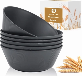 36 oz Wheat Straw Bowl Sets, 6 PCS Reusable Cereal Bowl Unbreakable Bowls Set, Microwave and Dishwasher Safe Bowls, Alternative for Plastic Bowls Reusable for Kitchen (Black)