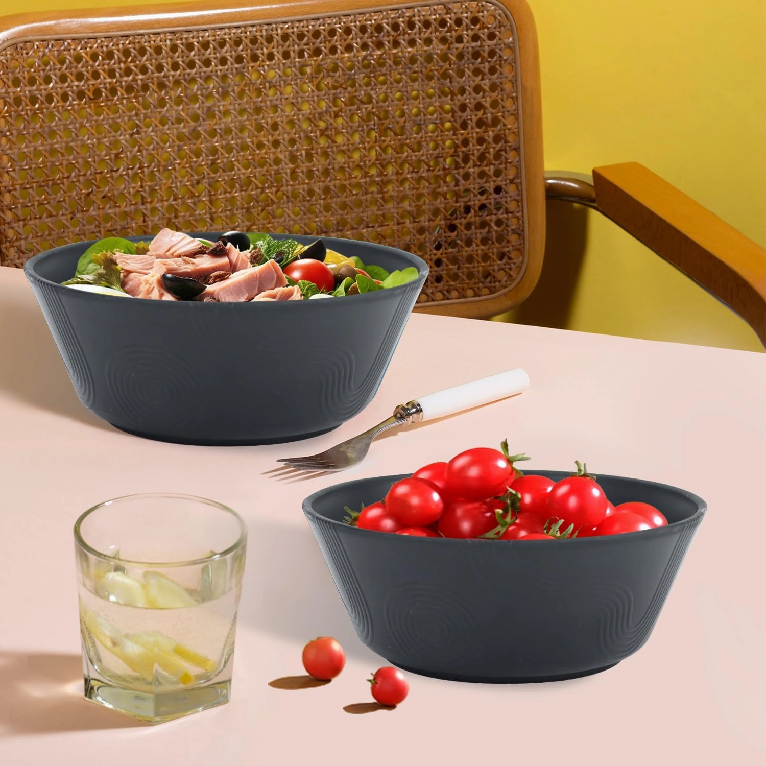 36 oz Wheat Straw Bowl Sets, 6 PCS Reusable Cereal Bowl Unbreakable Bowls Set, Microwave and Dishwasher Safe Bowls, Alternative for Plastic Bowls Reusable for Kitchen (Black)