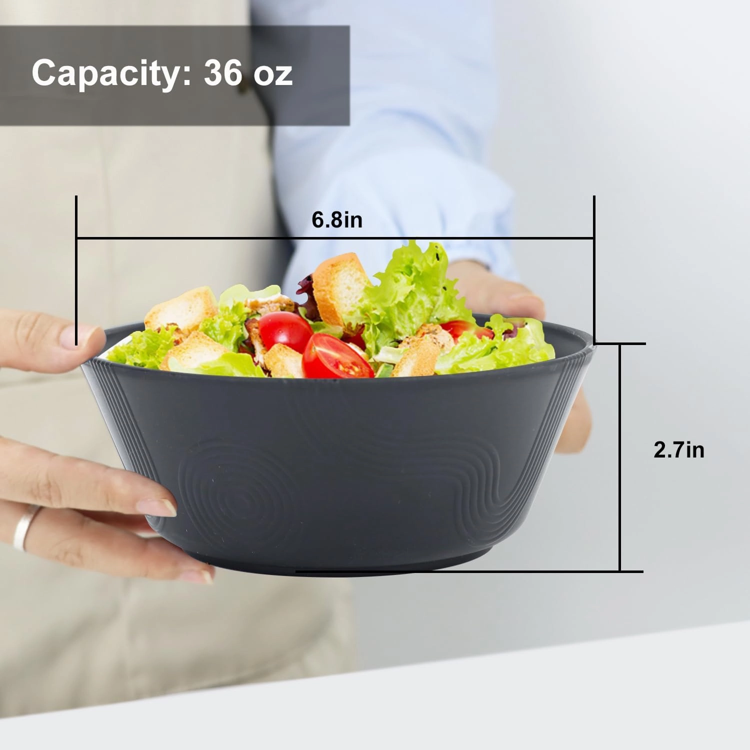 36 oz Wheat Straw Bowl Sets, 6 PCS Reusable Cereal Bowl Unbreakable Bowls Set, Microwave and Dishwasher Safe Bowls, Alternative for Plastic Bowls Reusable for Kitchen (Black)