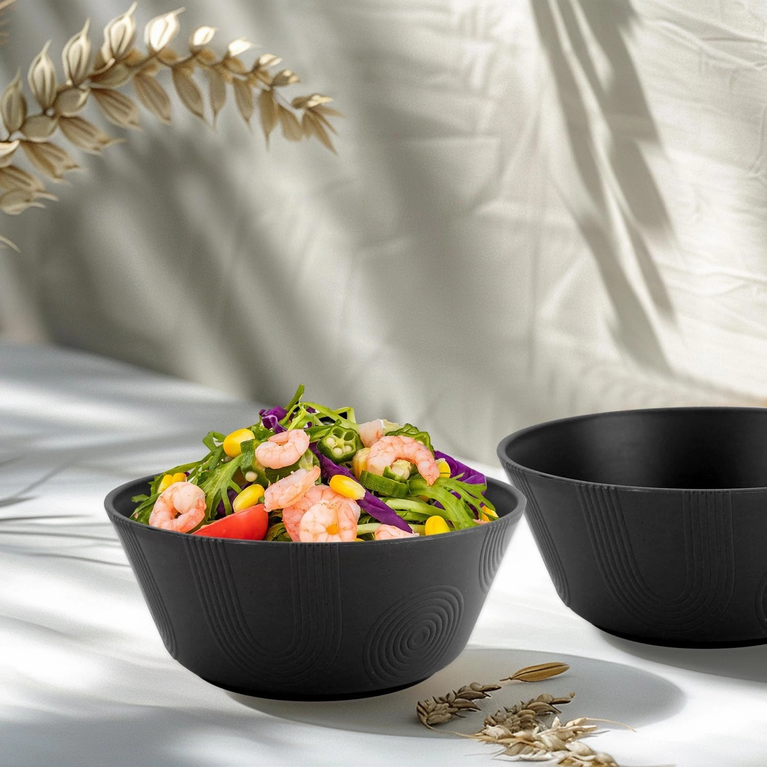 36 oz Wheat Straw Bowl Sets, 6 PCS Reusable Cereal Bowl Unbreakable Bowls Set, Microwave and Dishwasher Safe Bowls, Alternative for Plastic Bowls Reusable for Kitchen (Black)