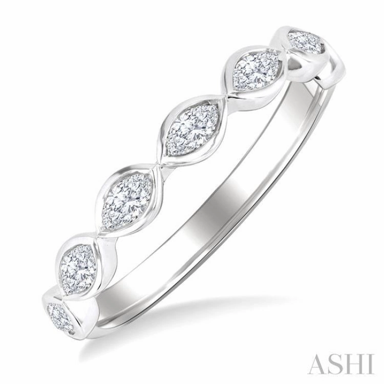 3/4 ctw East-West Set Marquise Cut Bezel Diamond Stackable Fashion Band in 14K White Gold