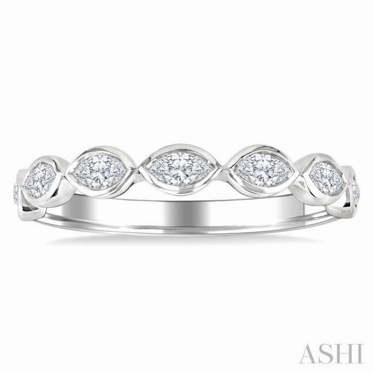 3/4 ctw East-West Set Marquise Cut Bezel Diamond Stackable Fashion Band in 14K White Gold