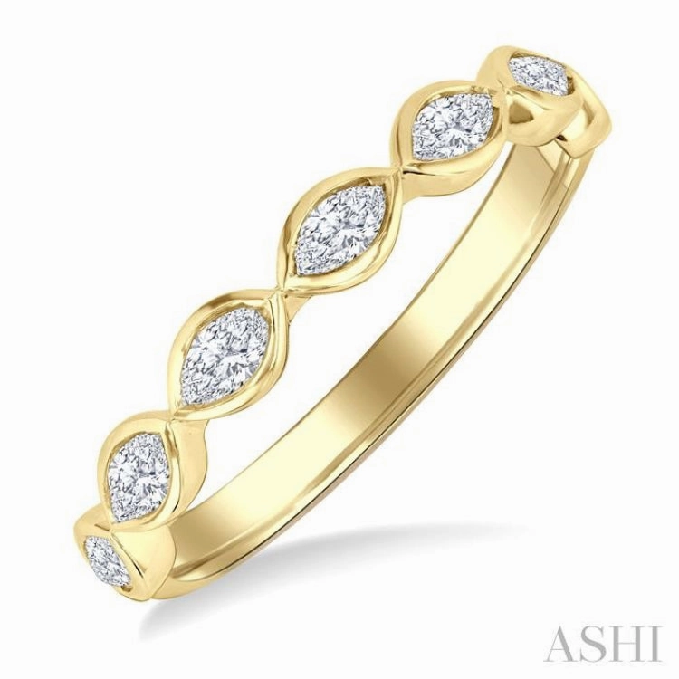 3/4 Ctw East-West Set Marquise Cut Bezel Diamond Stackable Fashion Band in 14K Yellow Gold
