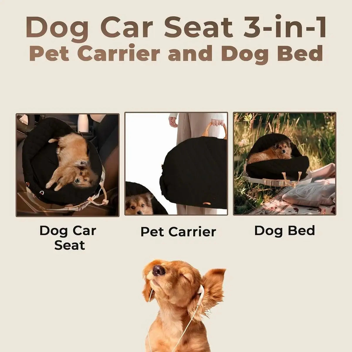3-in-1 Dog Carrier Bag for Travel Car Seat Pet Bed & Portable Carrier