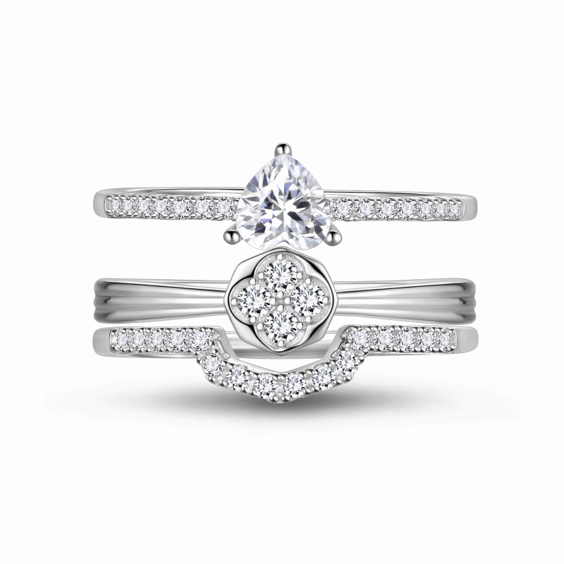 3 PCS 925 Sterling Silver Stackable Rings Set,Wedding Heart Eternity Band Rings for Women
