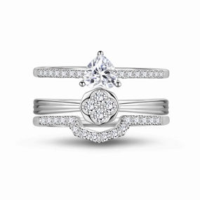 3 PCS 925 Sterling Silver Stackable Rings Set,Wedding Heart Eternity Band Rings for Women