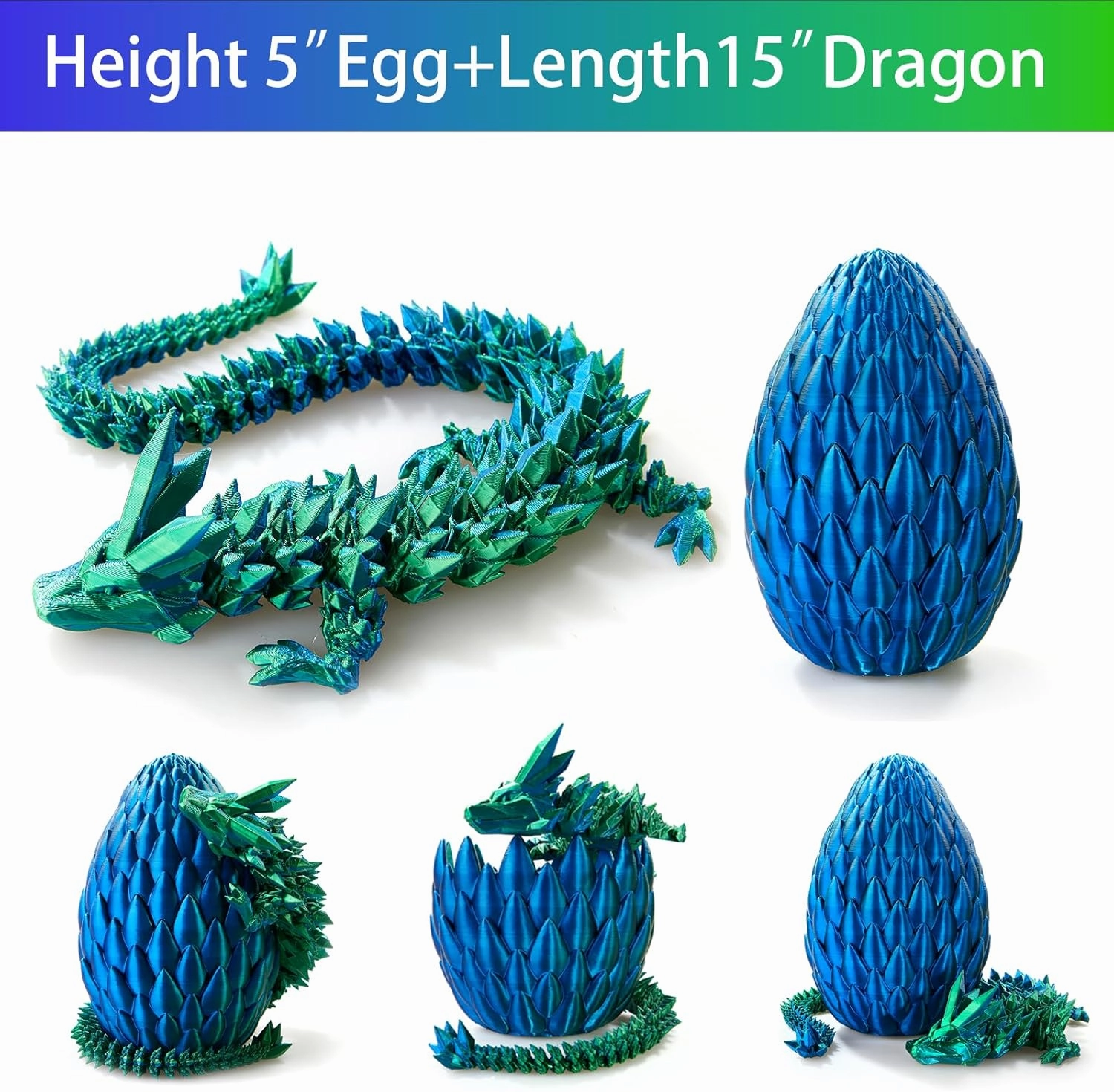 3D Printed Dragon Egg, 15 inchs Rainbow Luminous Dragon Toy,Articulated Crystal Dragon,Glow in Dark Fidget.Cool