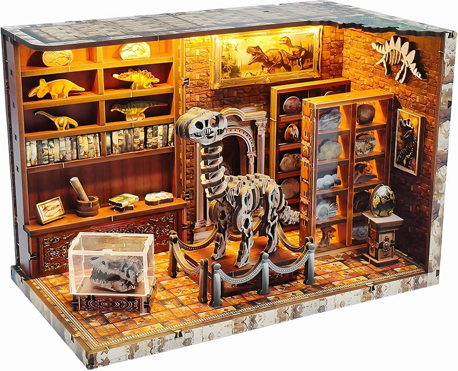 3D Wooden Puzzles for Adults, DIY Miniature Dollhouse, Book Nook Kit, Built-in LED Model Kit Hobby Gifts for Adults Teens Home Decor, Ideal Gift for Teenager and Men (Dinosaur Museum)