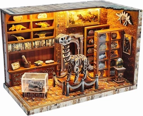 3D Wooden Puzzles for Adults, DIY Miniature Dollhouse, Book Nook Kit, Built-in LED Model Kit Hobby Gifts for Adults Teens Home Decor, Ideal Gift for Teenager and Men (Dinosaur Museum)