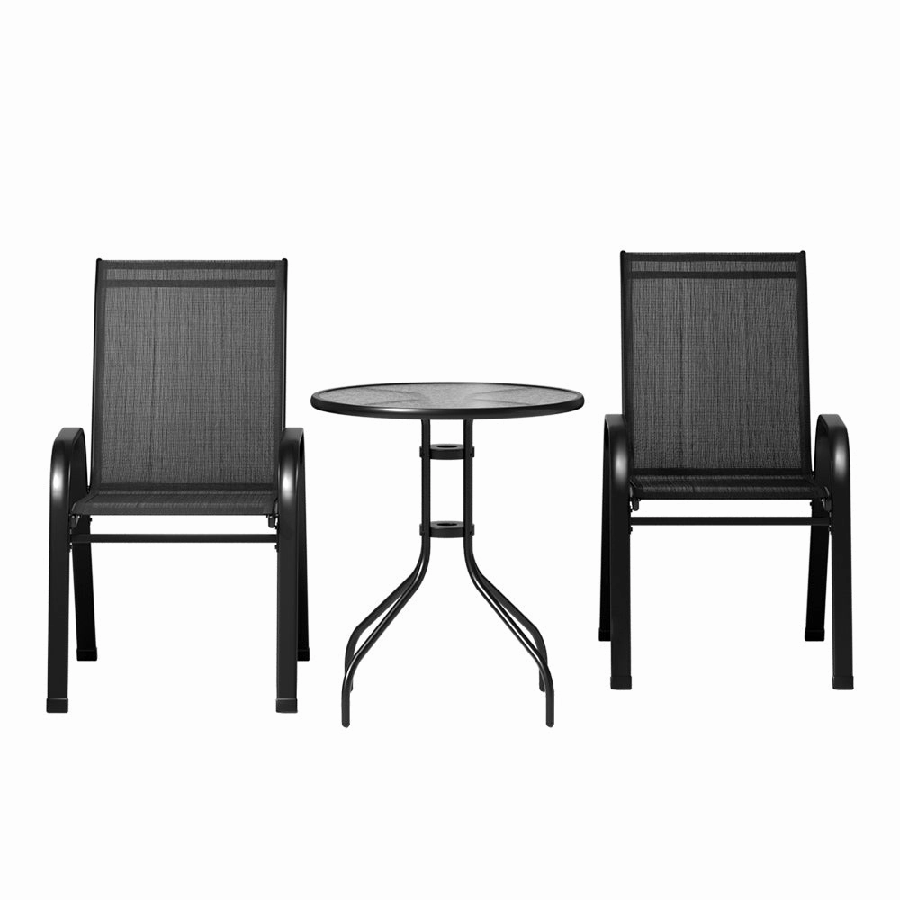 3PC Outdoor Patio Table & Chair Bistro Patio Set - Black