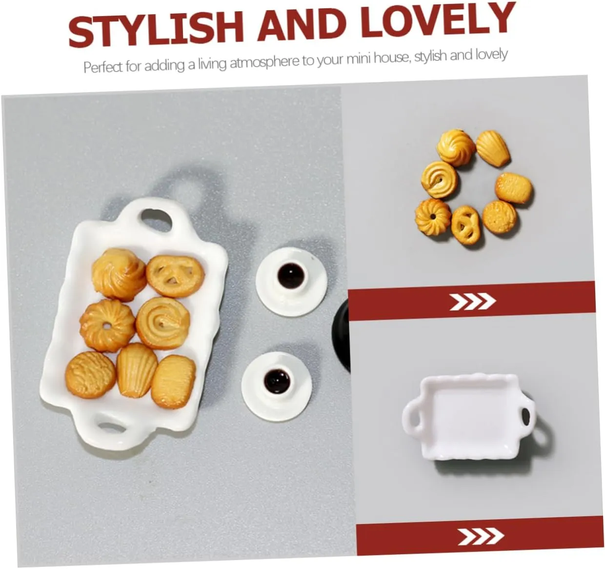 3sets Decorative Mini Kitchen Set Tiny Food and Coffee Cup Model for Dollhouse Accessories Tray and Coffee Mug Collection for Mini Room Decoration