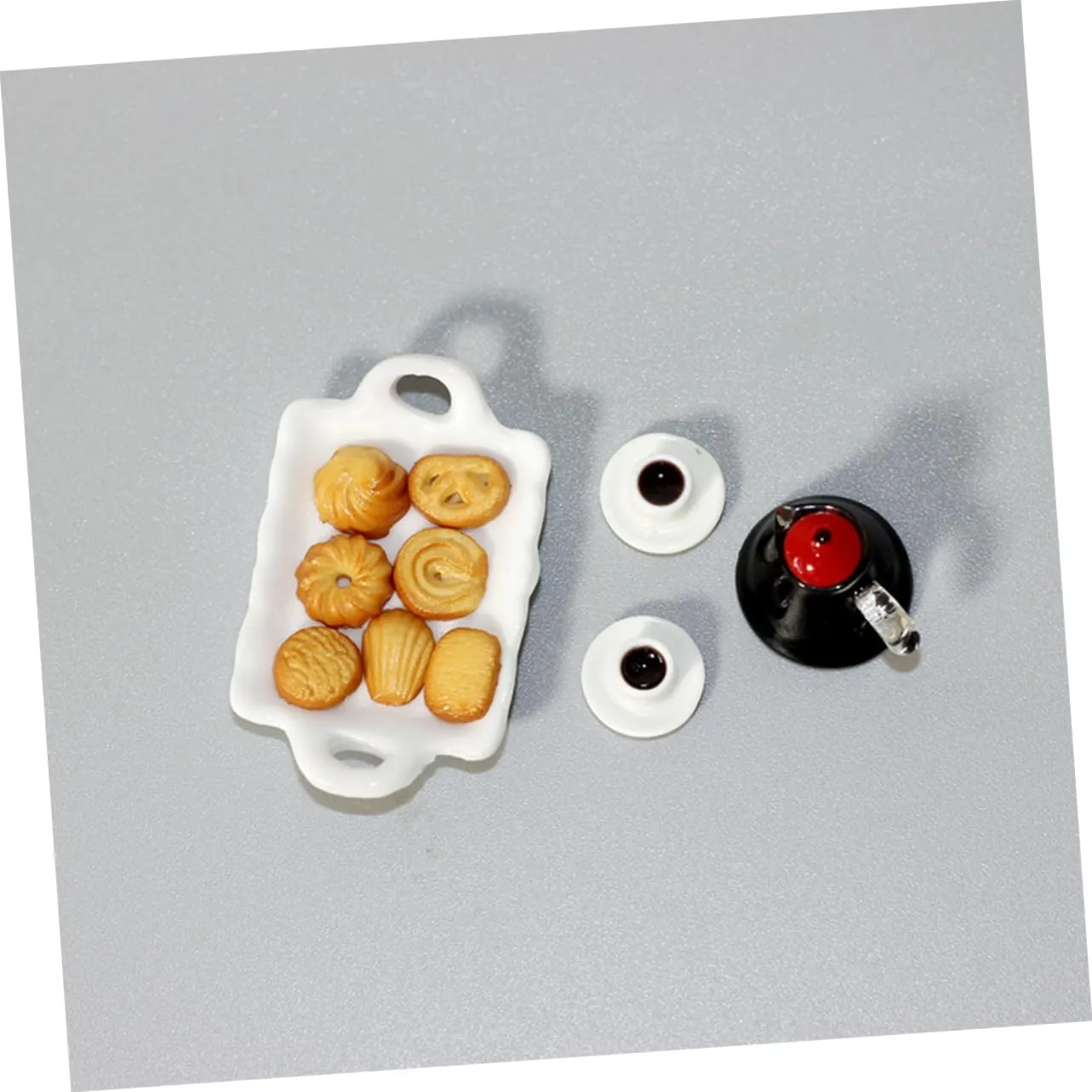 3sets Decorative Mini Kitchen Set Tiny Food and Coffee Cup Model for Dollhouse Accessories Tray and Coffee Mug Collection for Mini Room Decoration