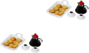 3sets Decorative Mini Kitchen Set Tiny Food and Coffee Cup Model for Dollhouse Accessories Tray and Coffee Mug Collection for Mini Room Decoration