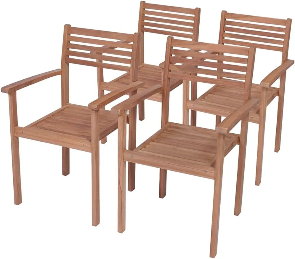 4-Piece Patio Chairs Set Solid Teak Wood Outdoor Furniture with Anthracite Cushions for Backyard Patio Poolside Dining