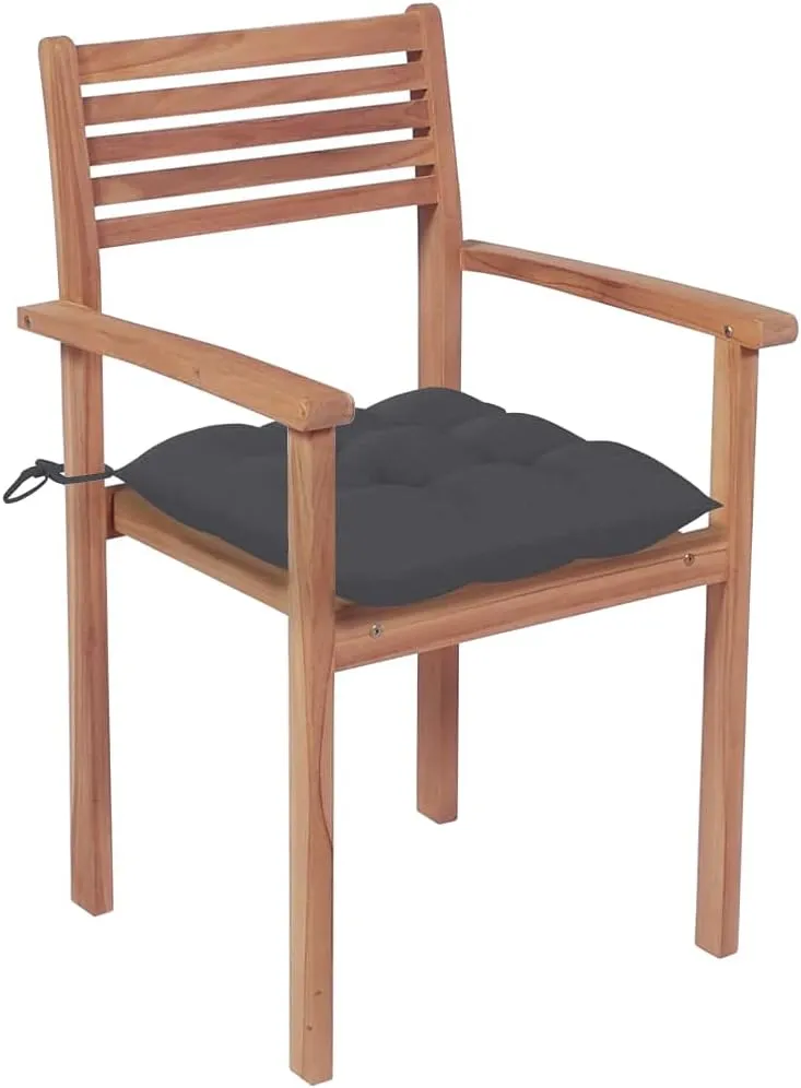 4-Piece Patio Chairs Set Solid Teak Wood Outdoor Furniture with Anthracite Cushions for Backyard Patio Poolside Dining