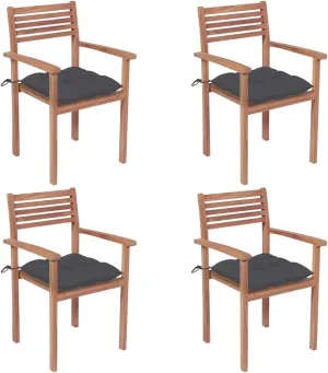 4-Piece Patio Chairs Set Solid Teak Wood Outdoor Furniture with Anthracite Cushions for Backyard Patio Poolside Dining