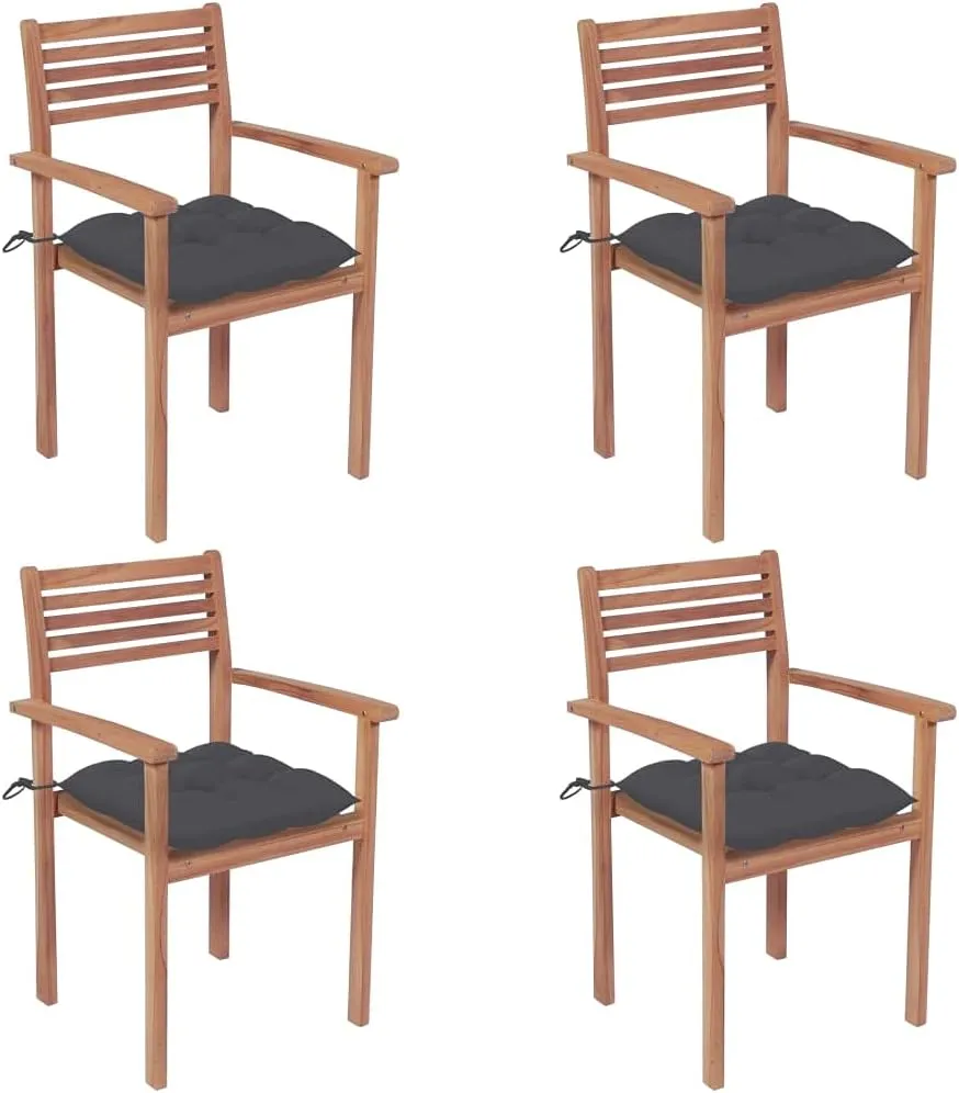 4-Piece Patio Chairs Set Solid Teak Wood Outdoor Furniture with Anthracite Cushions for Backyard Patio Poolside Dining