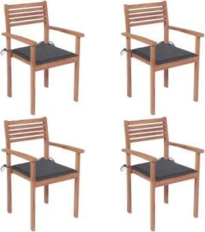 4-Piece Patio Chairs with Anthracite Cushions Solid Teak Wood Outdoor Furniture for Patio Garden Backyard Porch