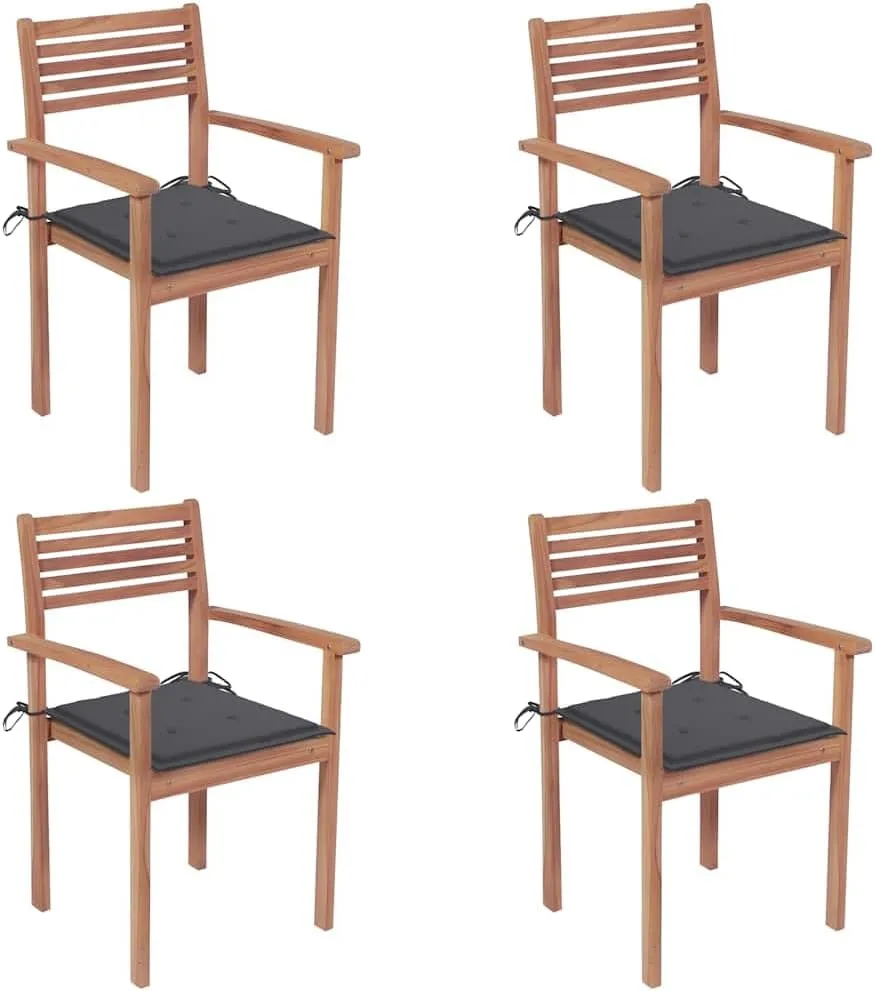 4-Piece Patio Chairs with Anthracite Cushions Solid Teak Wood Outdoor Furniture for Patio Garden Backyard Porch