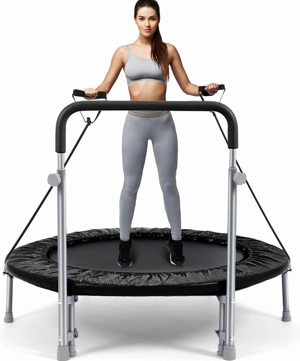 40/48 Inch Rebounder Trampoline for Adults: Exercise Trampoline with Adjustable Foam Handle, Stable & Quiet Mini Trampoline for Indoor Garden Workout